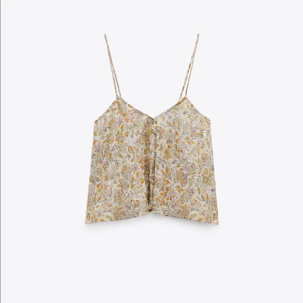 COPY - ZARA sz XS printed tank with metallic thread